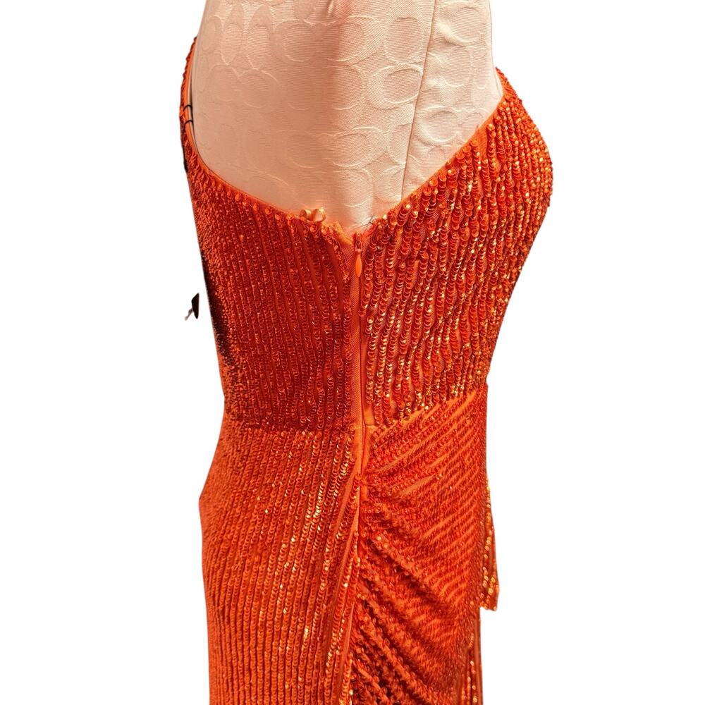 Peace + Love NWT Sequins Embellished Cut Out Draped Mini Dress in Orange Size 8 - Picture 5 of 11